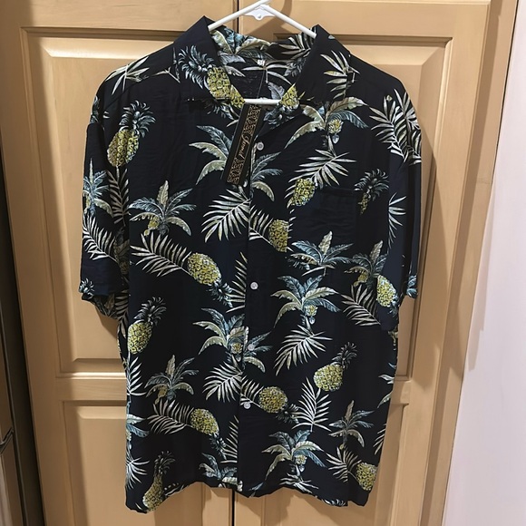 Hawaiian Pineapple Palm Floral Button Up Shirt M - Picture 1 of 9